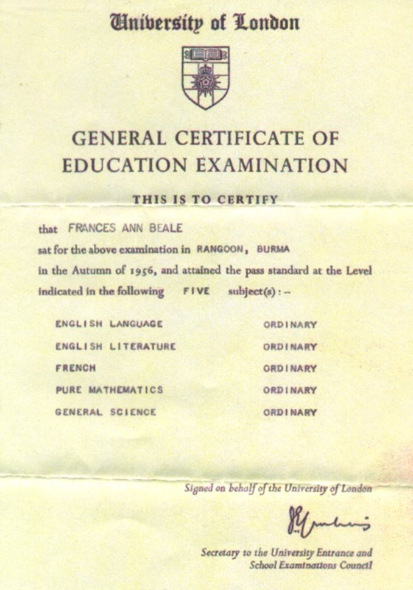 G.C.E. Certificate